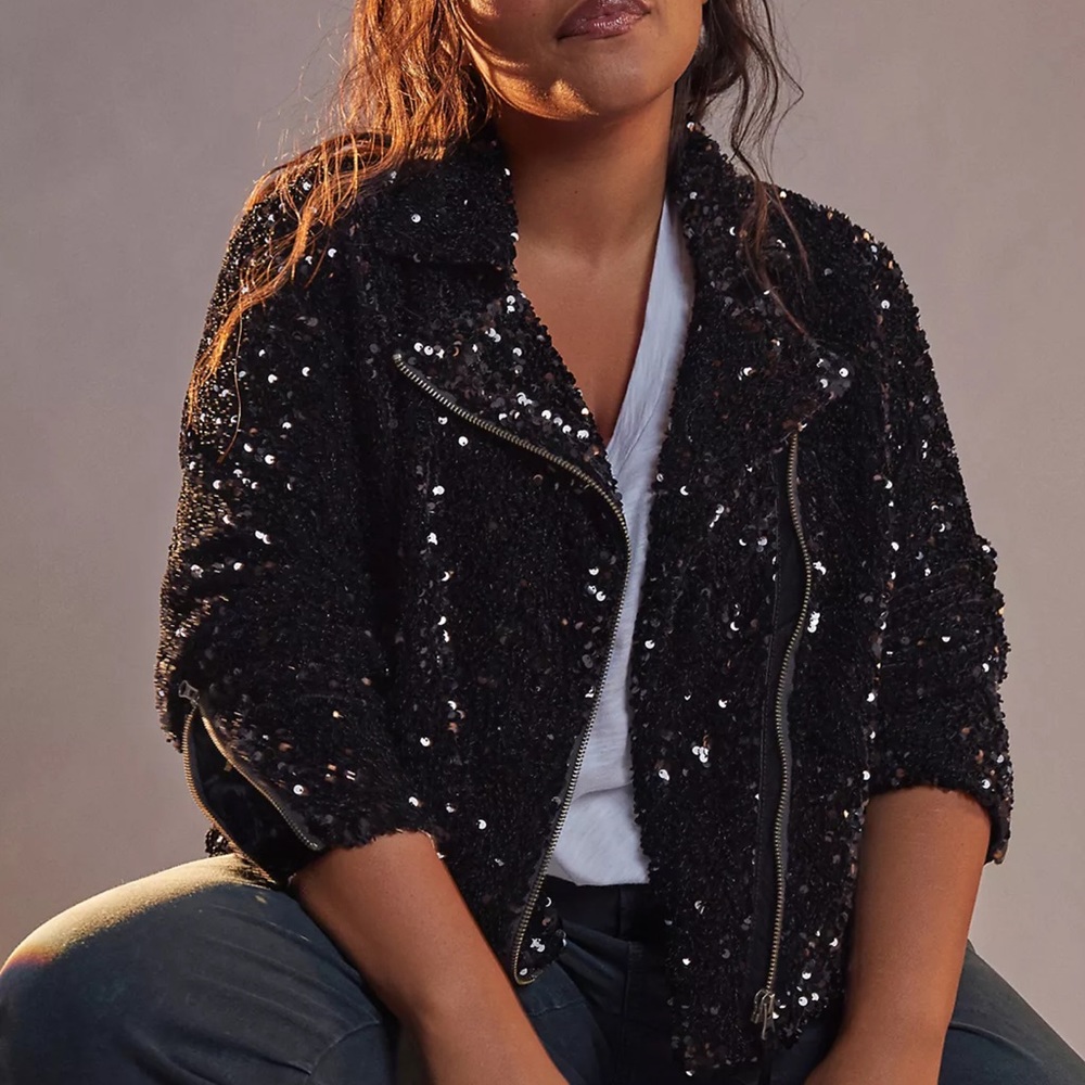 Anthropologie Malia Sequined Moto Jacket
